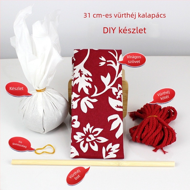 Mugwort kalapács – Kézzel készült DIY masszázs kalapács szatén brokát anyagkészlet (félkész wellness kalapács)
