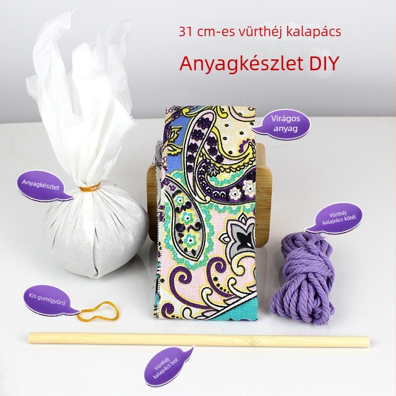 Mugwort kalapács – Kézzel készült DIY masszázs kalapács szatén brokát anyagkészlet (félkész wellness kalapács)