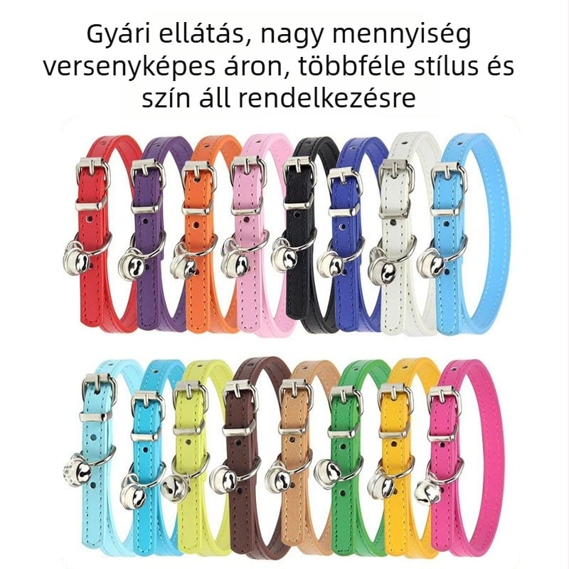 PU bőr kutyanyakörv kis haranggal, különböző színek és méretek, minimalistikus lapos nyakörv macskáknak és kutyáknak