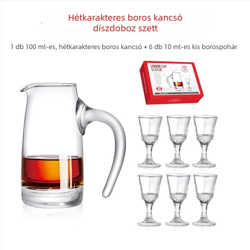 8 darabos borospohár ajándékkészlet logóval, decanterrel és magas poharakkal
