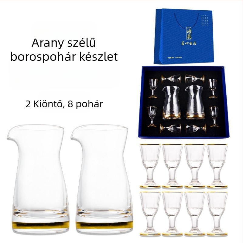 8 darabos borospohár ajándékkészlet logóval, decanterrel és magas poharakkal
