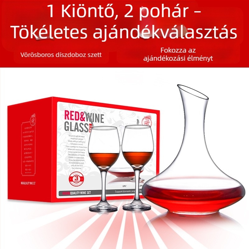 8 darabos borospohár ajándékkészlet logóval, decanterrel és magas poharakkal