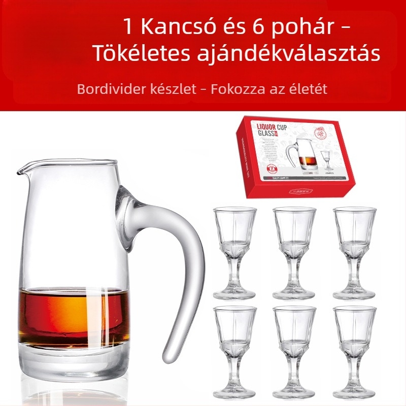 8 darabos borospohár ajándékkészlet logóval, decanterrel és magas poharakkal