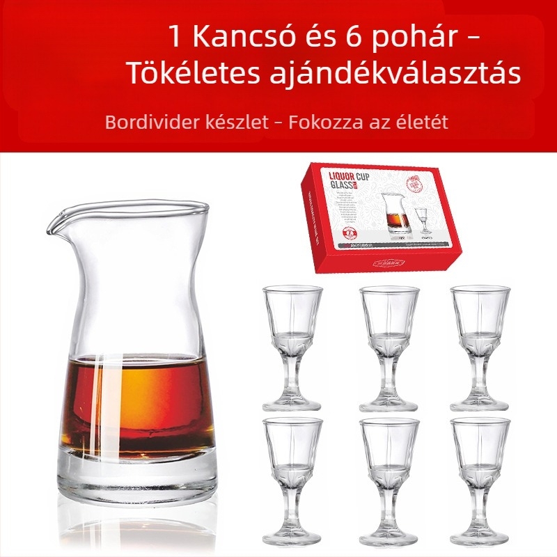 8 darabos borospohár ajándékkészlet logóval, decanterrel és magas poharakkal