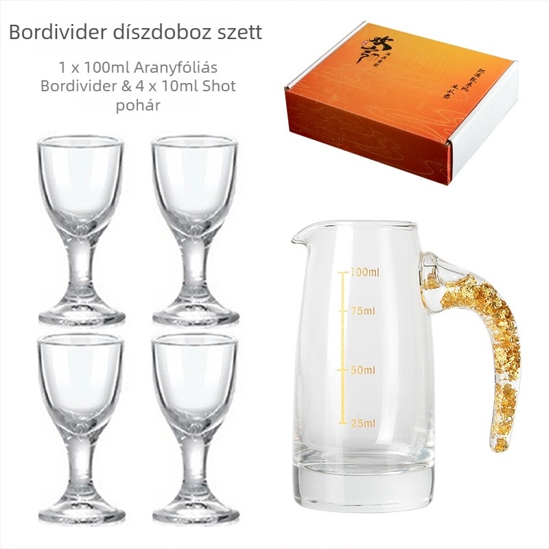 8 darabos borospohár ajándékkészlet logóval, decanterrel és magas poharakkal