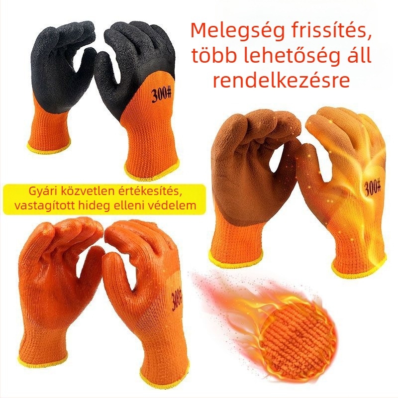 Fleece-szel bélelt téli gumikesztyűk, vastag kivitelben, vízállóak, kopásállók, vegyszerállóak, férfiaknak építkezéshez