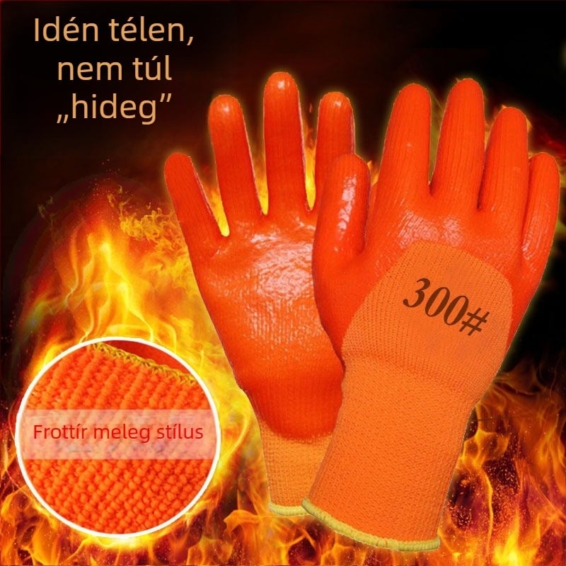 Fleece-szel bélelt téli gumikesztyűk, vastag kivitelben, vízállóak, kopásállók, vegyszerállóak, férfiaknak építkezéshez