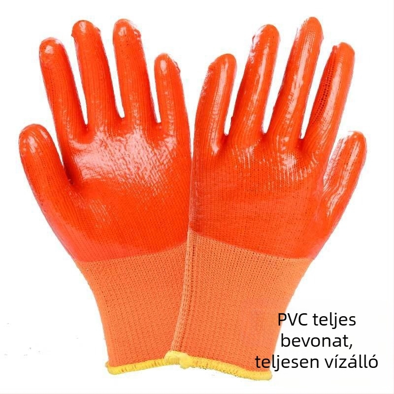 Fleece-szel bélelt téli gumikesztyűk, vastag kivitelben, vízállóak, kopásállók, vegyszerállóak, férfiaknak építkezéshez