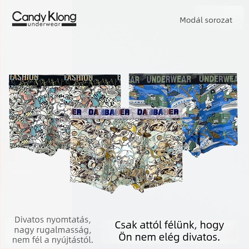 Modal anyagú férfi boxer alsó nyomott mintával, légáteresztő, divatos, nagy virágos mintázattal