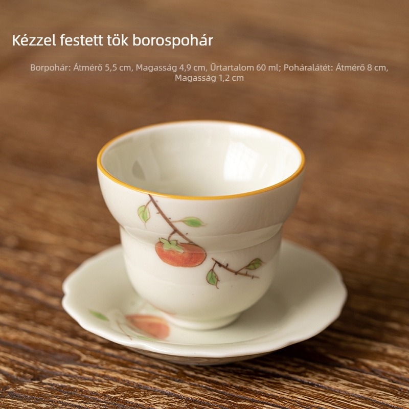 Kézzel festett kerámiás teáscsésze persimmon dizájnnal, antik stílusban, otthoni használatra és személyes tömény italhoz