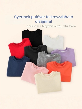 Egyszínű gyerekeknek készült kerek nyakú pulóver, hosszú ujjú, 3–8 éveseknek, fiúknak és lányoknak