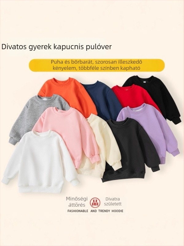 Egyszínű gyerekeknek készült kerek nyakú pulóver, hosszú ujjú, 3–8 éveseknek, fiúknak és lányoknak