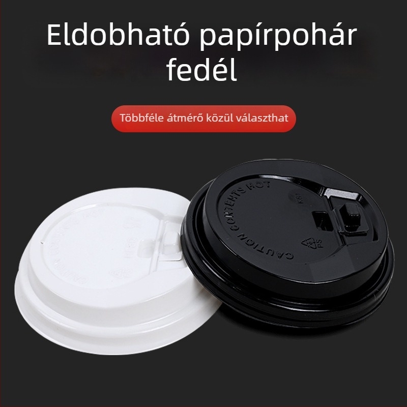 Egyszer használatos papír pohár fedél, lapos fedél kapcsolóval, 80/90 mm-es átmérő, többfunkciós összekapcsolt fedél, szivárgásmentes tej-tea pohár fedél.