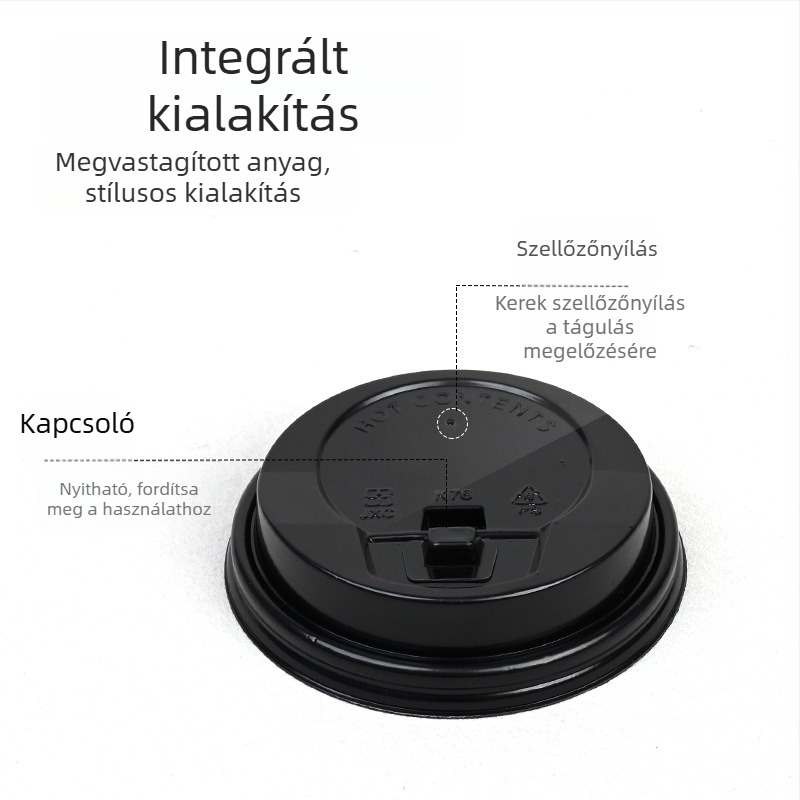 Egyszer használatos papír pohár fedél, lapos fedél kapcsolóval, 80/90 mm-es átmérő, többfunkciós összekapcsolt fedél, szivárgásmentes tej-tea pohár fedél.