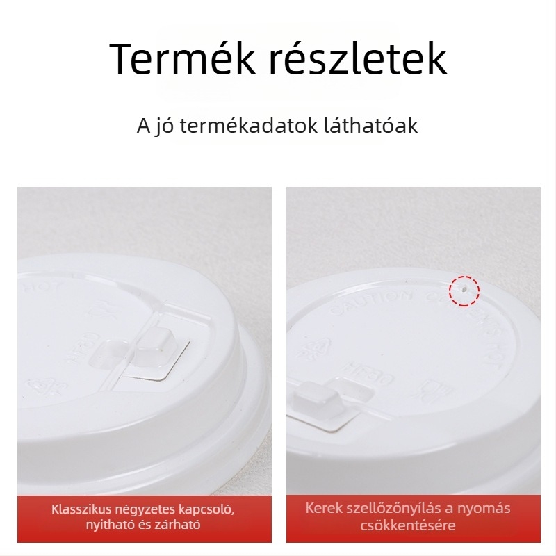 Egyszer használatos papír pohár fedél, lapos fedél kapcsolóval, 80/90 mm-es átmérő, többfunkciós összekapcsolt fedél, szivárgásmentes tej-tea pohár fedél.