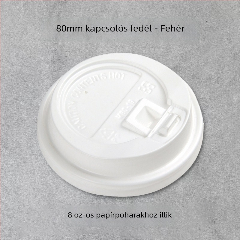 Egyszer használatos papír pohár fedél, lapos fedél kapcsolóval, 80/90 mm-es átmérő, többfunkciós összekapcsolt fedél, szivárgásmentes tej-tea pohár fedél.