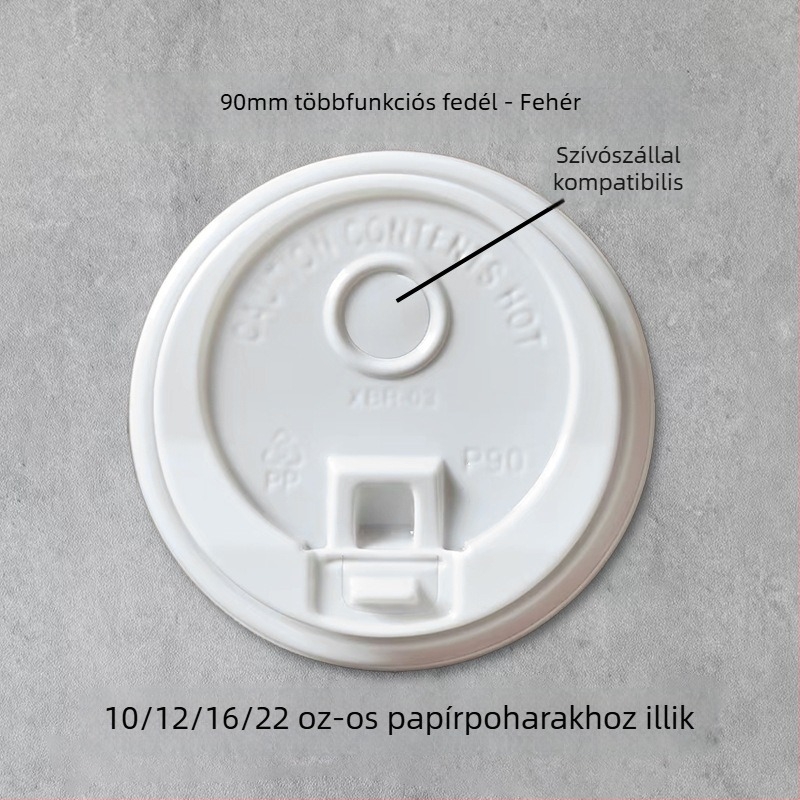 Egyszer használatos papír pohár fedél, lapos fedél kapcsolóval, 80/90 mm-es átmérő, többfunkciós összekapcsolt fedél, szivárgásmentes tej-tea pohár fedél.