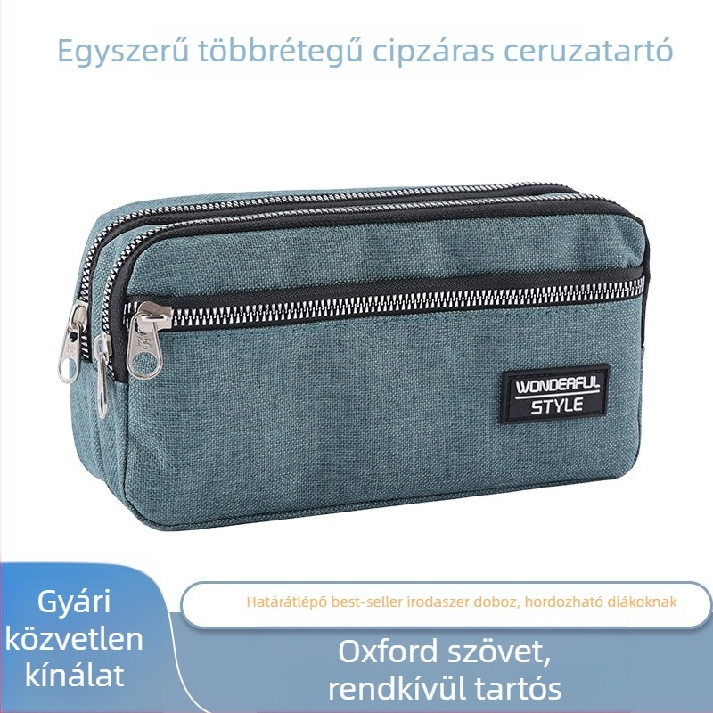 Több rétegű tolltartó nagy kapacitású rekeszekkel diákok számára; testre szabható általános- és középiskolások számára.