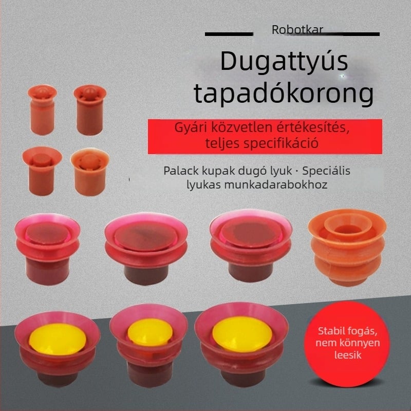 Vákuum szívófej nyílásokkal a palack kupak nyílásának blokkolásához — ipari nagyfejű szilikon, manipulátorhoz, pneumatikus, magas hőmérsékletű automatizálás
