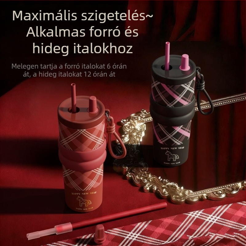 A Ló éve limitált kiadása: termosz pohár 316 rozsdamentes acélból kerámiával szigetelve, unisex, szívószállal, autóba