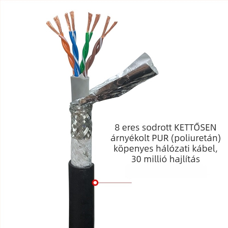 Cat5/Cat6/Cat7 kétszeresen árnyékolt ipari Ethernet-kábel gépészeti eszközökhöz, zajtűrés, olajálló, hajlításálló, rugalmas húzólánc