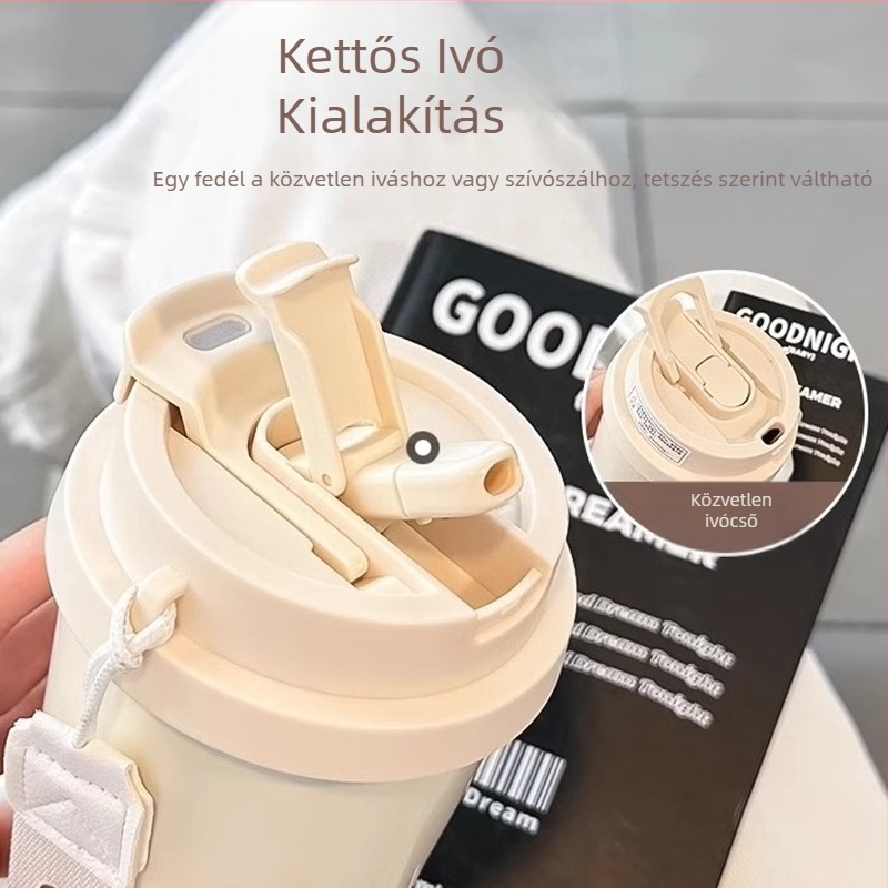 316 rozsdamentes acélból készült izolált termoszos pohár szívószállal, nagy kapacitású otthoni, irodai vagy iskolai használatra