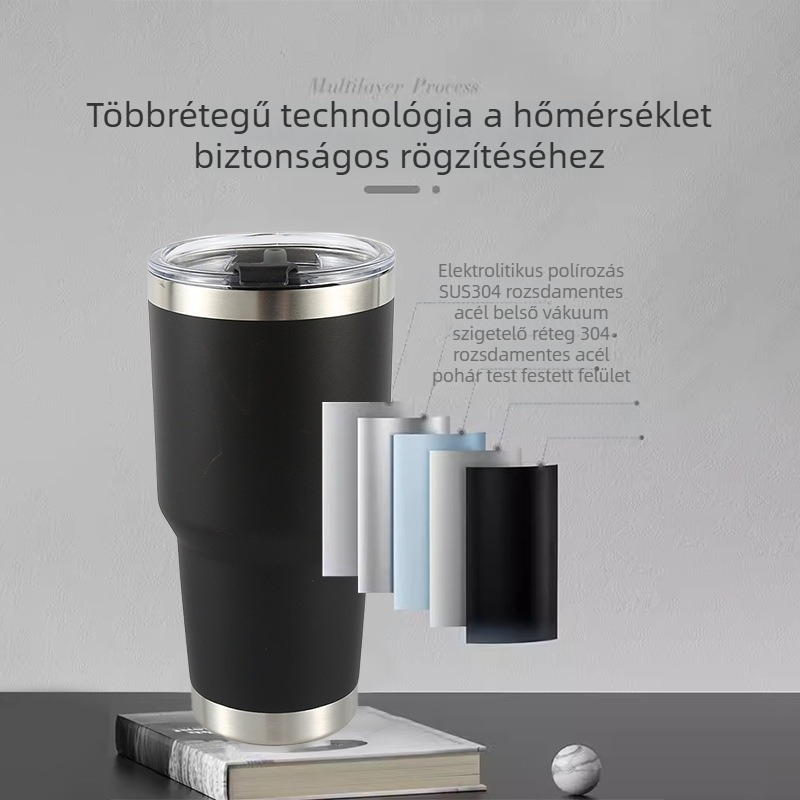 30 oz kapacitású termoszos pohár autóhoz, 304 rozsdamentes acélból, szívószállal, hideget tart