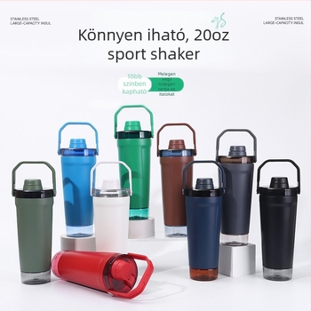 Rozsdamentes acél shaker pohár fogantyúval, 20 oz, hordozható sportos italos pohár