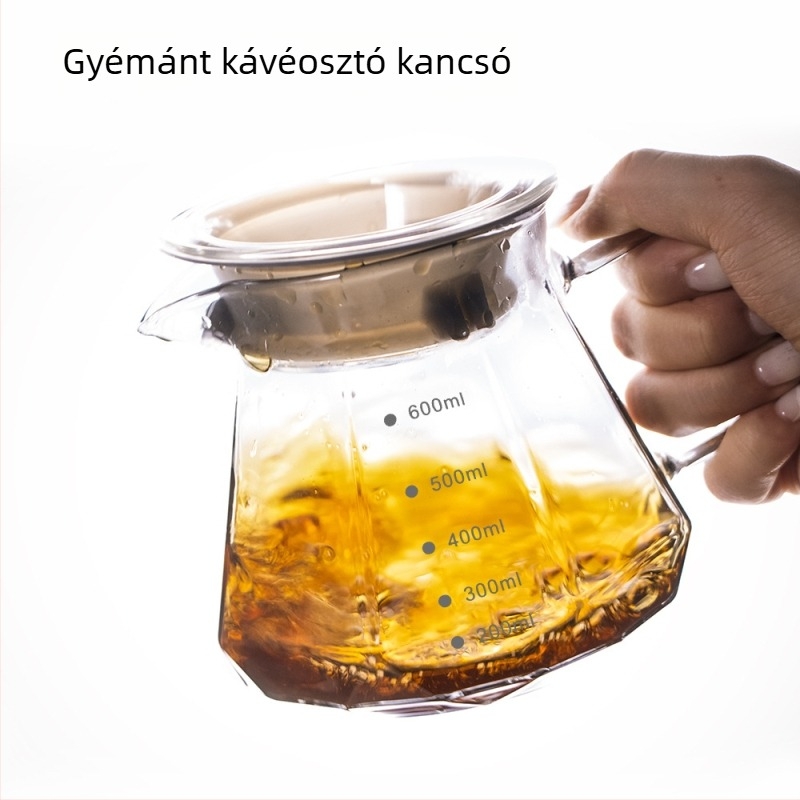 Kézzel készített pour-over kávéfőző kancsó obszidián gyémánt felhő mintával, vastag hőálló üveg, mérőskálával