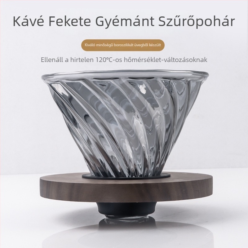 Kézzel készített pour-over kávéfőző kancsó obszidián gyémánt felhő mintával, vastag hőálló üveg, mérőskálával