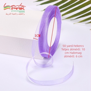 Átlátszó organza szalag, 10 mm széles, 50 yardos