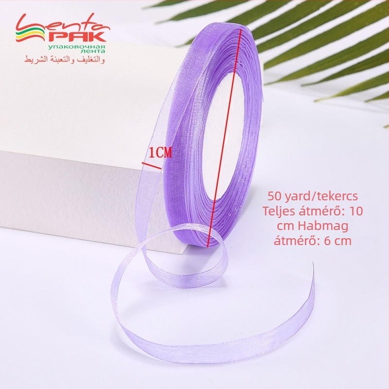 Átlátszó organza szalag, 10 mm széles, 50 yardos