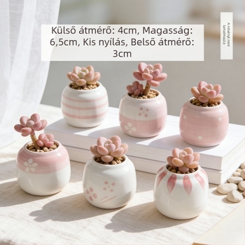 Kerámiából készült szukkulens kaspó, kör alakú, kézzel festett, asztali dekorációhoz, öreg törzsű bonsai