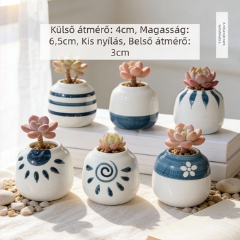 Kerámiából készült szukkulens kaspó, kör alakú, kézzel festett, asztali dekorációhoz, öreg törzsű bonsai