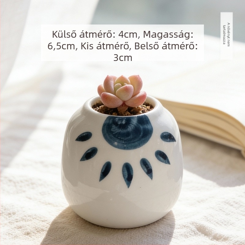Kerámiából készült szukkulens kaspó, kör alakú, kézzel festett, asztali dekorációhoz, öreg törzsű bonsai