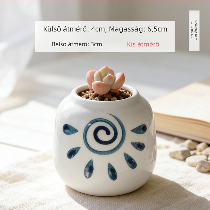Kerámiából készült szukkulens kaspó, kör alakú, kézzel festett, asztali dekorációhoz, öreg törzsű bonsai