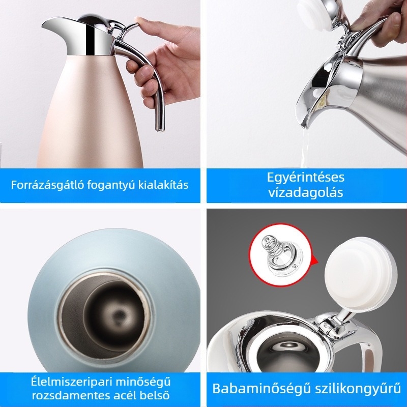 Európai stílusú vákuum termosz, belső 304 rozsdamentes acél, külső 201, 2 literes kapacitás, forró és hideg italokhoz