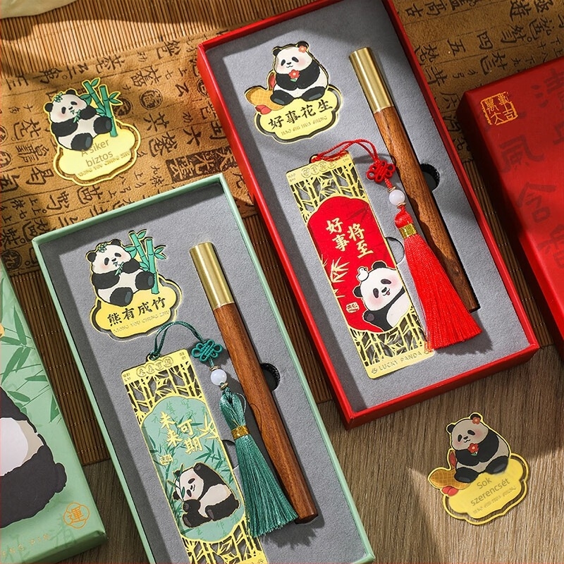 Panda mintázatú fém könyvjelző, kínai stílusú ajándék Tanárnapra
