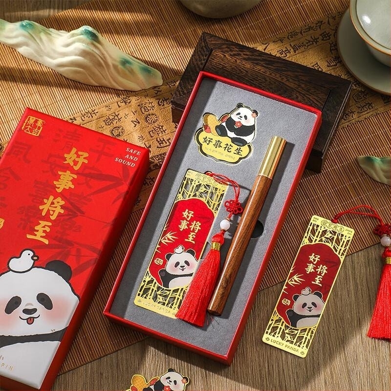 Panda mintázatú fém könyvjelző, kínai stílusú ajándék Tanárnapra