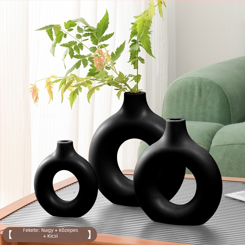Több színben kapható skandináv stílusú kerámiára hasonló fánk alakú viráztartó – nappali dekoráció friss vagy szárított virágokhoz