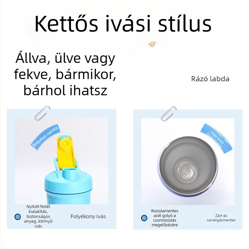 304 rozsdamentes acélból készült termosz pohár mérőskálával, egyszínű, otthoni használatra, kávés pohár és hordozható fehérje por shaker