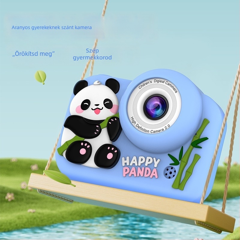 Gyerekeknek szóló HD digitális kamera Panda figurával, dupla kamerával a fényképezéshez, diákoknak szóló ajándék, 48 MP, szemvédő kijelző