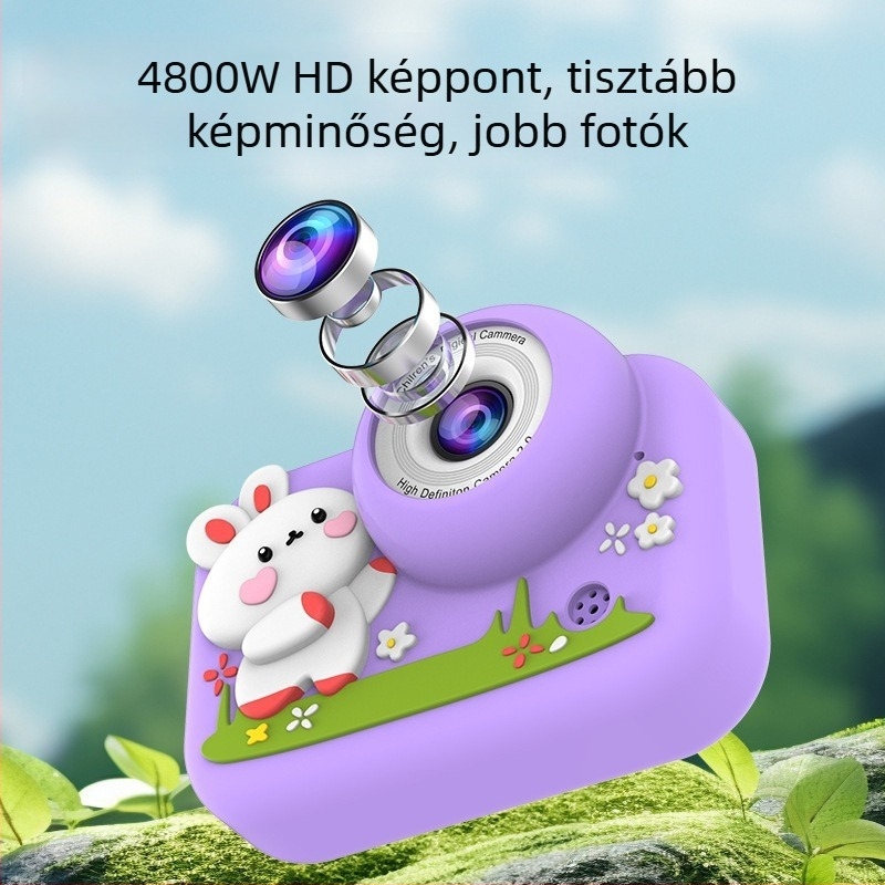 Gyerekeknek szóló HD digitális kamera Panda figurával, dupla kamerával a fényképezéshez, diákoknak szóló ajándék, 48 MP, szemvédő kijelző