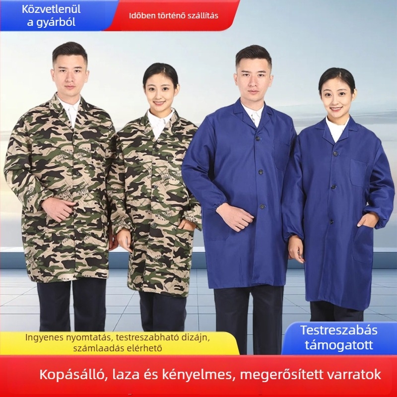 Hosszú ujjú munkaruha overál, szennyeződés- és kopásálló, porvédett, terepmintás, gyárakban és autójavításban, nagy méret, egyedi nyomtatással