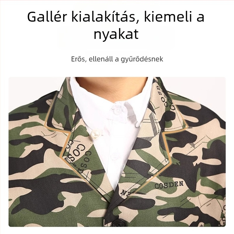 Hosszú ujjú munkaruha overál, szennyeződés- és kopásálló, porvédett, terepmintás, gyárakban és autójavításban, nagy méret, egyedi nyomtatással