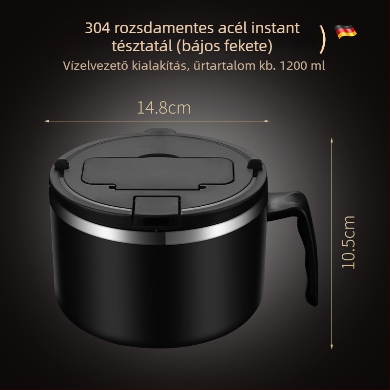 Rozsdamentes acélból készült instant tészta tál, nagy kapacitás, diákszálláshoz, japán stílusú, kétfunkciós ebédes tál fedővel