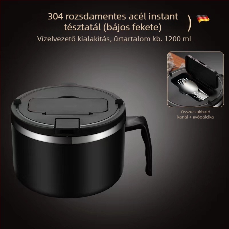 Rozsdamentes acélból készült instant tészta tál, nagy kapacitás, diákszálláshoz, japán stílusú, kétfunkciós ebédes tál fedővel