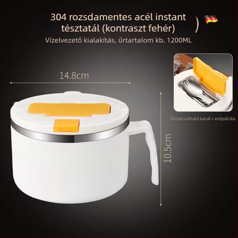 Rozsdamentes acélból készült instant tészta tál, nagy kapacitás, diákszálláshoz, japán stílusú, kétfunkciós ebédes tál fedővel