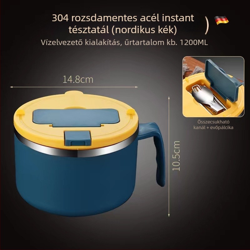 Rozsdamentes acélból készült instant tészta tál, nagy kapacitás, diákszálláshoz, japán stílusú, kétfunkciós ebédes tál fedővel