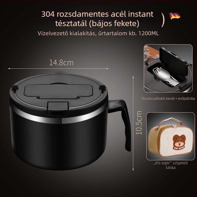 Rozsdamentes acélból készült instant tészta tál, nagy kapacitás, diákszálláshoz, japán stílusú, kétfunkciós ebédes tál fedővel